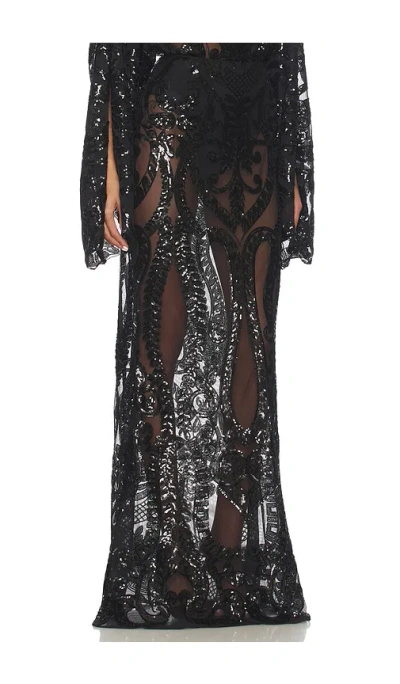 Norma Kamali Obie Sheer Sequin Mesh Maxi Skirt In Black