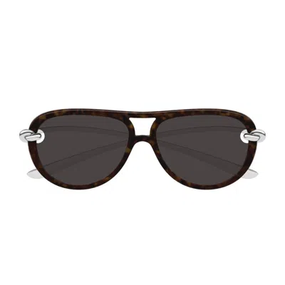 Bottega Veneta Bv1418s Signature Icons 002 Havana Silver Grey Sunglasses In Black