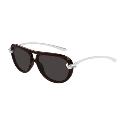Bottega Veneta Bv1418s Signature Icons 002 Havana Silver Grey Sunglasses In Black
