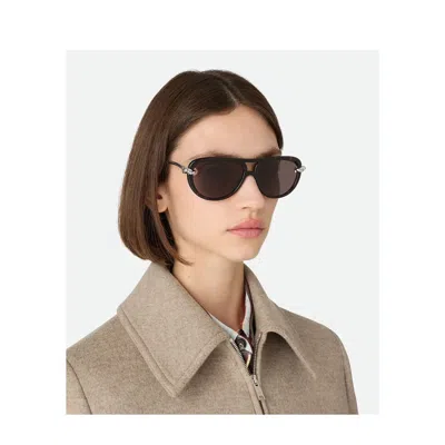 Bottega Veneta Bv1418s Signature Icons 002 Havana Silver Grey Sunglasses In Black