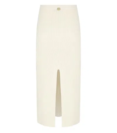 Ferrarisboutique Twinset White Knitted Midi Skirt In Neutral