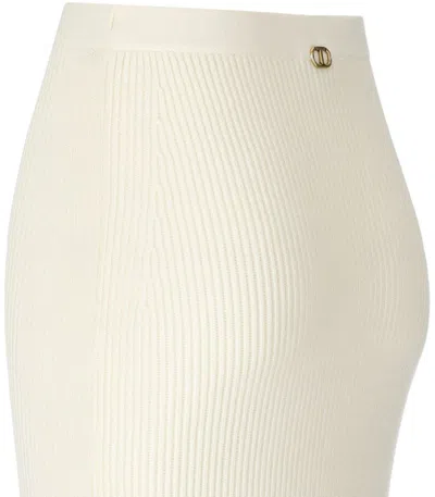 Ferrarisboutique Twinset White Knitted Midi Skirt In Neutral