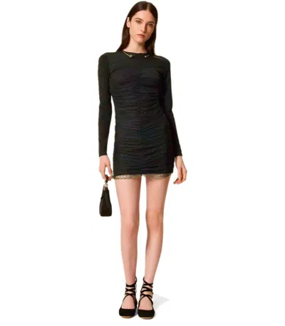 Twinset Black Plumetis Dress In Black