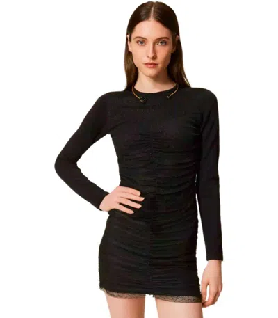 Twinset Black Plumetis Dress In Black