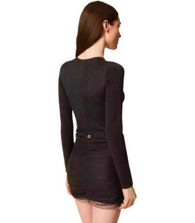 Twinset Black Plumetis Dress In Black