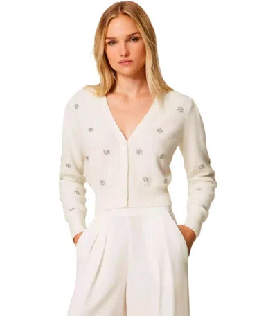 Twinset White Cropped Cardigan In White
