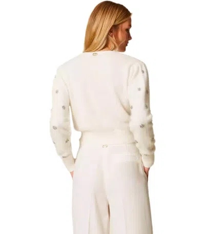 Twinset White Cropped Cardigan In White