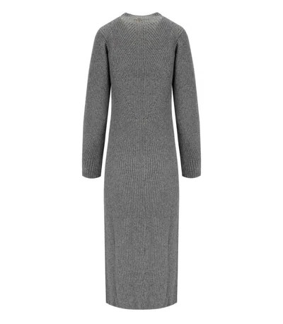 Twinset Grey Knitted Midi Dress In Gray