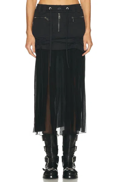 Dolce & Gabbana Black Skirt With Pleated Design And Drawstring Waist In Silk Blend Stretch Woman In Black