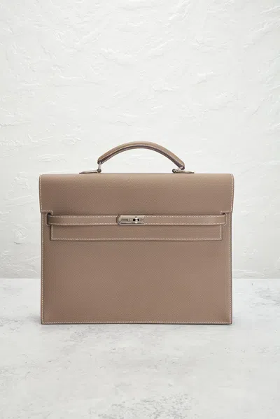 Pre-owned Hermes Kelly Epsom Depeche 34 Briefcase In Brown