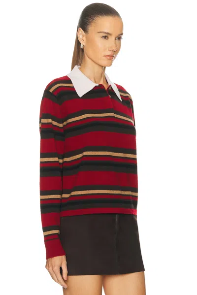 Guest In Residence Cropped Rugby Sweater With Classic Collar And Striped Pattern In Red