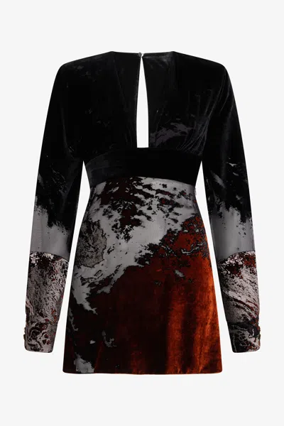 Roberto Cavalli Black Mini Dress With Marine Print In Black