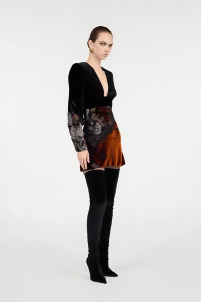 Roberto Cavalli Black Mini Dress With Marine Print In Black