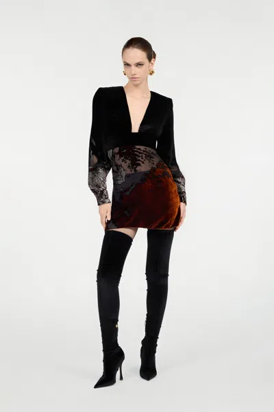 Roberto Cavalli Black Mini Dress With Marine Print In Black