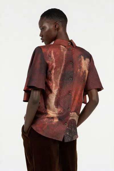 Roberto Cavalli Marble-print Silk Blouse In Red