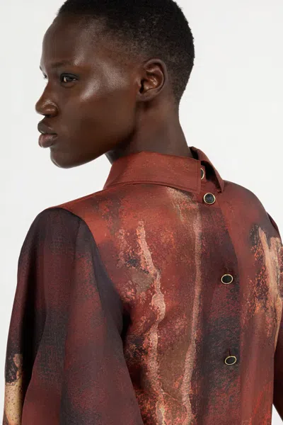 Roberto Cavalli Marble-print Silk Blouse In Red