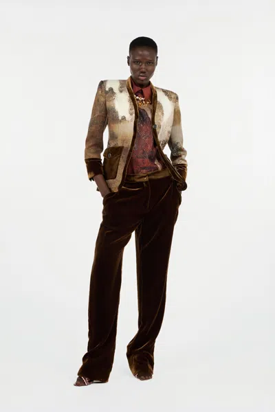 Roberto Cavalli Marble-print Silk Blouse In Red