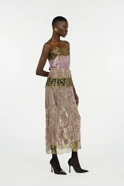 Roberto Cavalli Nude And Lilac Dress With Floral Pattern In Neutral