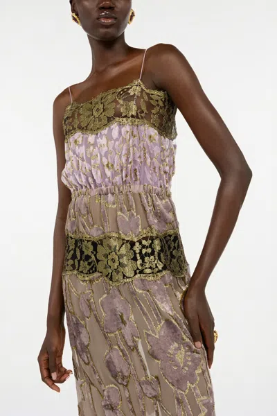 Roberto Cavalli Nude And Lilac Dress With Floral Pattern In Neutral