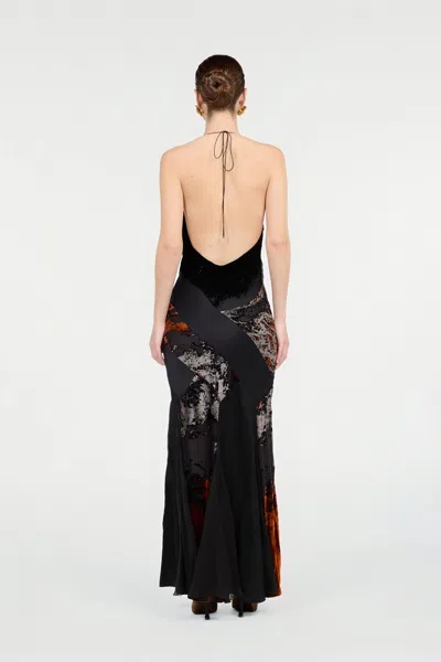 Roberto Cavalli Long Black Dress With Marine Print In Black