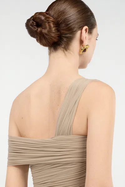 Roberto Cavalli Nude Midi Dress With Ruffles In Brown