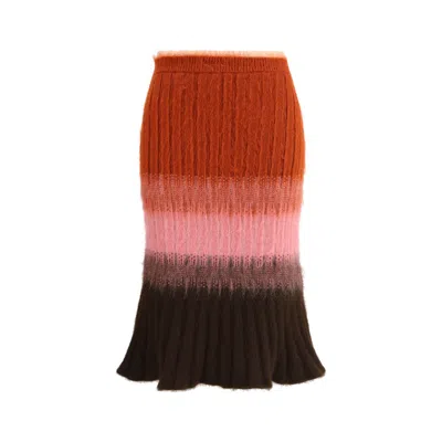 Fendi Gradient Mohair And Wool High-waisted Midi Skirt Clothing In Brown