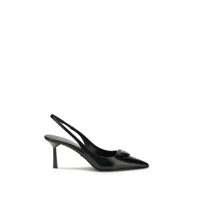 Prada Patent Padded Triangle Slingback Pumps In Black