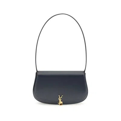 Saint Laurent Voltaire In Box Curved-handle Leather Shoulder Bag In Blue