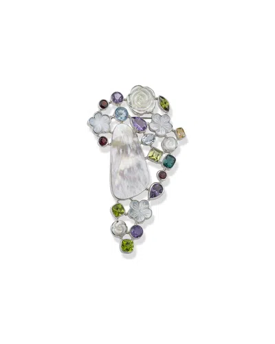 Samuel B. Ss Mother Of Pearl Center Multi Gemstone Brooch/pe In Multi