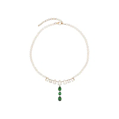 Pre-owned Veert The Freshwater Pearl Drop Chain 'pearl/yellow Gold/green' | Men's Size Onesize
