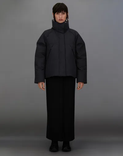 Herno Oversized Metallic Crinkle Jacket With High Collar In Black