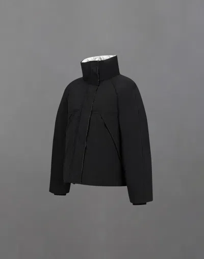 Herno Oversized Metallic Crinkle Jacket With High Collar In Black