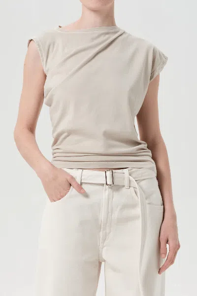 Agolde Beth Draped Organic Cotton-jersey T-shirt In Brown