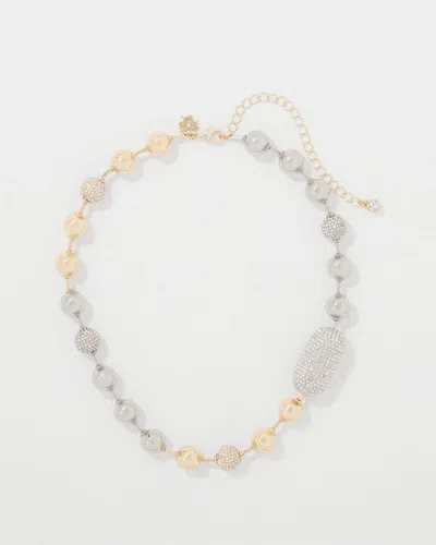 White House Black Market Mixed Metals + Pave Short Necklace |  In Gold