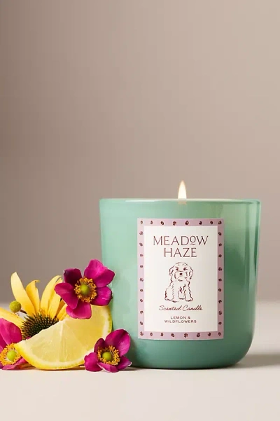 Papier X Anthropologie Fresh Meadow Haze Doodle Glass Candle In Green