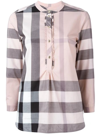 Burberry House Check Half-buttoned Smock Top In Antique Pink
