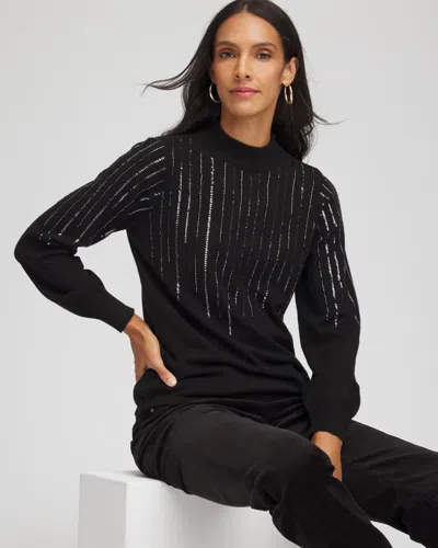 Chico's Embellished Mockneck Sweater In Black In Black