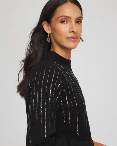 Chico's Embellished Mockneck Sweater In Black In Black