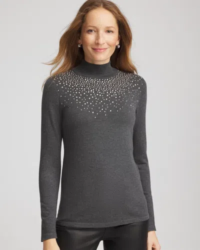 Chico's Ella Rhinestone Mockneck Sweater In Gray In Gray