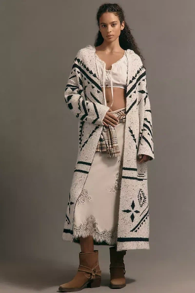 Pilcro Collared Hooded Sweater Duster In White