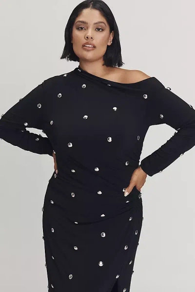 Eloquii Plus Long-sleeve Hardware Maxi Dress In Black