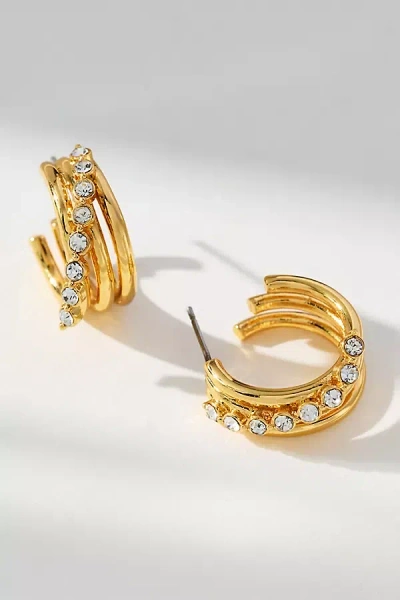 By Anthropologie Angled Crystal Huggie Hoop Earrings In Gold