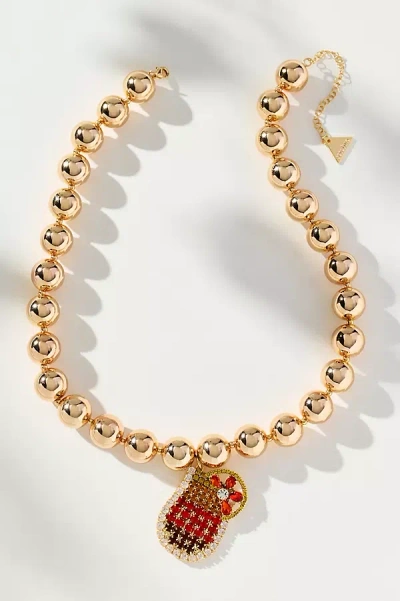 By Anthropologie Festive Beaded Drink Charm Necklace In Gold