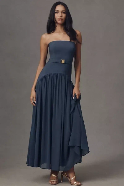 Hutch Carmel Strapless Belted Drop-waist Maxi Dress In Blue