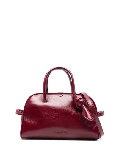 Jacquemus Le Petit Tourism In Shiny Vintage-finished Leather Bags In Burgundy