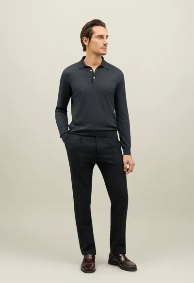 Boglioli Wool Long-sleeve Polo In Gray