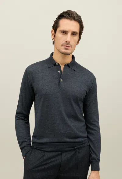 Boglioli Wool Long-sleeve Polo In Gray