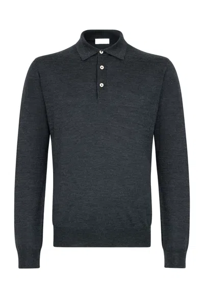Boglioli Wool Long-sleeve Polo In Gray
