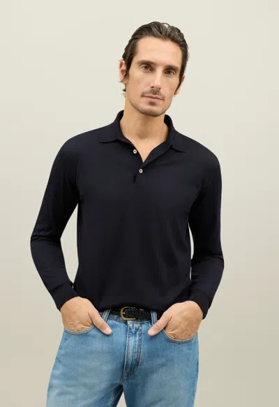 Boglioli Wool Long-sleeve Polo In Blue