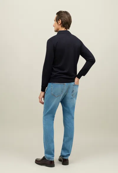 Boglioli Wool Long-sleeve Polo In Blue